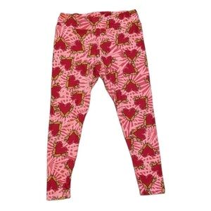 LuLaRoe Heart Patterned Leggings Red Pink Tall & Curvy Gold Baroque Print Soft